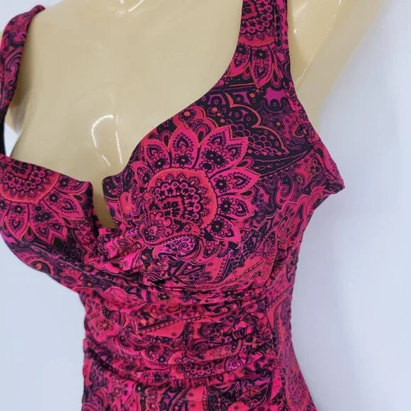 Miraclesuit US 8 paisley park red escape side shirring 1 piece swimsuit 468266 - Picture 12 of 16